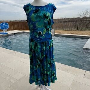 Jessica Howard Blue and Green Floral Dress Size 14